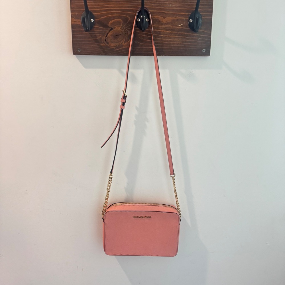 Michael Kors Jet Set Large East West Crossbody Bag Coral Pink Saffiano Leather